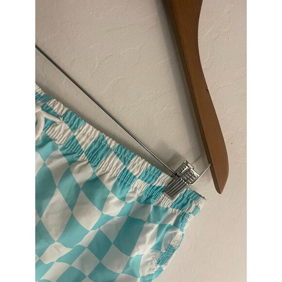 Solid & Striped XL Shorts Checkered Swim Trunks Aqua White Bloomies NEW $125 - Picture 2 of 7
